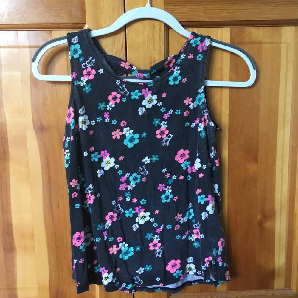 SO Black Tank Top with Flowers and Butterflies